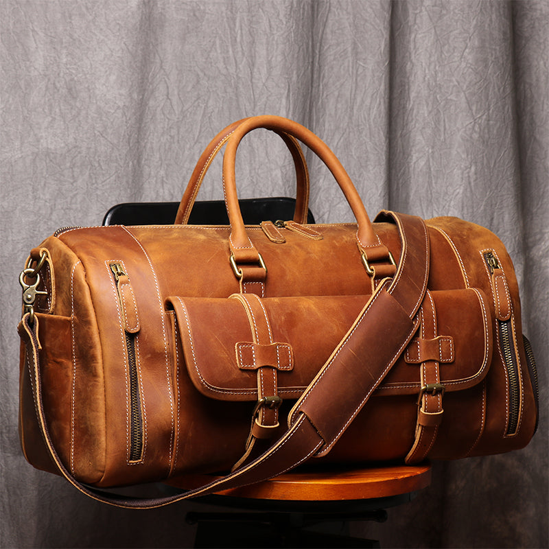 Buy cueroGenuine Leather Duffel | Travel Overnight Weekend Leather Bag |  Sports Gym Duffel for Men (BROWN) | Leather Vacation Luggage Duffle Bag  Online at desertcartINDIA